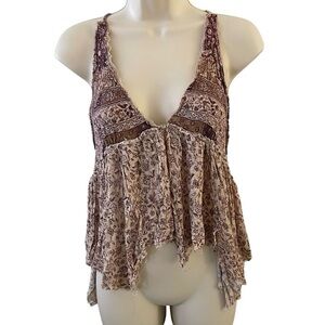 Ecote Urban Outfitters women’s bohemian plunge distressed floral paisley tank L